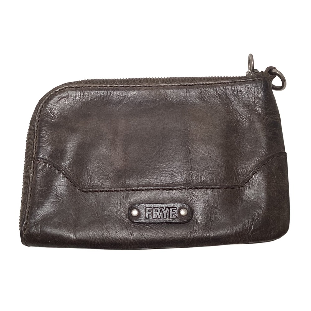 Frye Dark Brown Italian Leather Zip Pouch Coin Purse Card Holder *no wrist strap